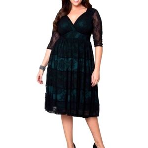 NWOT Kiyonna SZ 0X Teal and Black Lace Dress